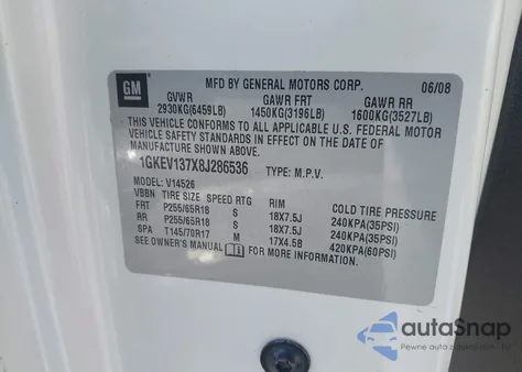 2008 GMC Acadia Sle-1 from USA, damaged, VIN 1GKEV137X8J286536